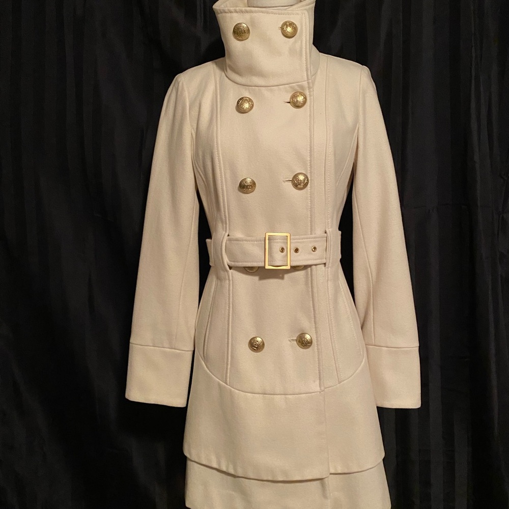 Guess Statement Coat, Cream with Gold Buttons